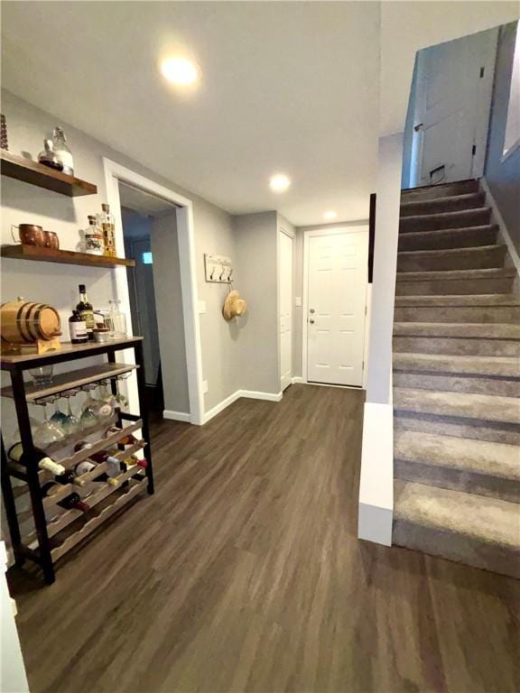 112 Brandywine, Manor, PA 15642 - foyer featuring dark wood-type flooring, baseboards, stairway, and recessed lighting