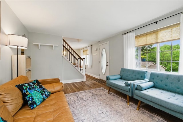 471 Filmore Rd, Forest Hills Boro, PA 15221 - living area with wood finished floors, stairs, and baseboards
