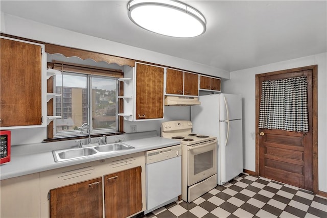 208 Maple Ave, City Of But Se, PA 16001 - kitchen with white appliances, under cabinet range hood, a sink, light floors, and light countertops