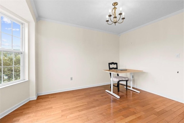 300 Green Flds, Cranberry Twp, PA 16066 - unfurnished office featuring light wood-type flooring, a chandelier, ornamental molding, and baseboards
