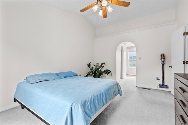 300 Green Flds, Cranberry Twp, PA 16066 - bedroom featuring arched walkways, light carpet, a ceiling fan, lofted ceiling, and baseboards