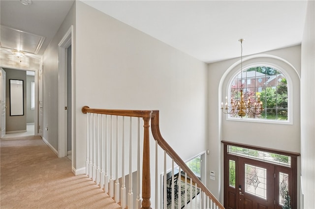 2536 Appletree Dr, Upper St Clair, PA 15241 - entryway featuring a chandelier, light carpet, and baseboards