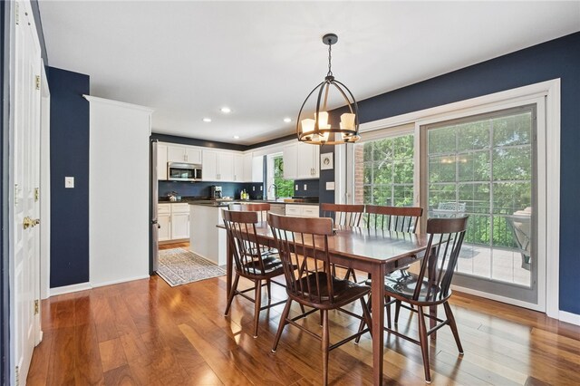 2536 Appletree Dr, Upper St Clair, PA 15241 - dining area featuring a chandelier, wood finished floors, recessed lighting, and baseboards