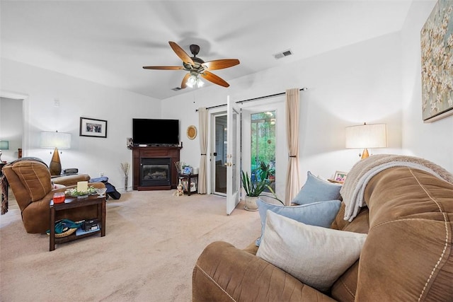 200 Hidden Ridge Ct Unit 202, South Park, PA 15129 - living area featuring carpet, ceiling fan, and a glass covered fireplace