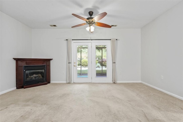 200 Hidden Ridge Ct Unit 202, South Park, PA 15129 - unfurnished living room featuring a ceiling fan, carpet, and a glass covered fireplace