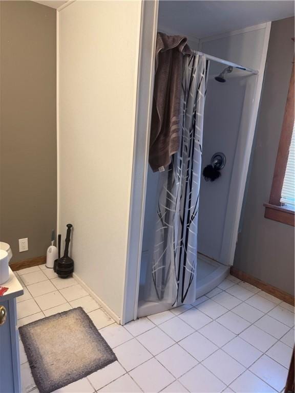 257 Euclid Ave, Sharon, PA 16146 - full bathroom featuring vanity, a stall shower, tile patterned flooring, and baseboards