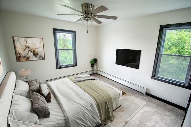 721 Grant Ave, West Mifflin, PA 15122 - bedroom featuring baseboard heating, multiple windows, and light colored carpet