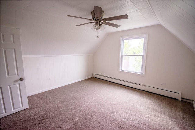 721 Grant Ave, West Mifflin, PA 15122 - bonus room featuring a baseboard heating unit, ceiling fan, carpet flooring, and vaulted ceiling