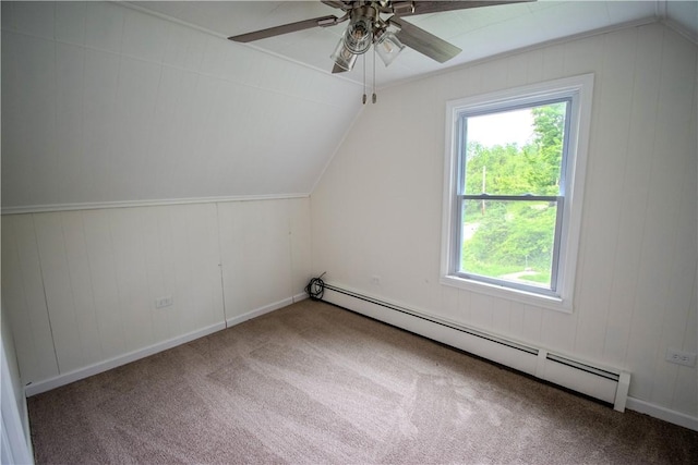 721 Grant Ave, West Mifflin, PA 15122 - additional living space with a baseboard radiator, ceiling fan, carpet, and vaulted ceiling
