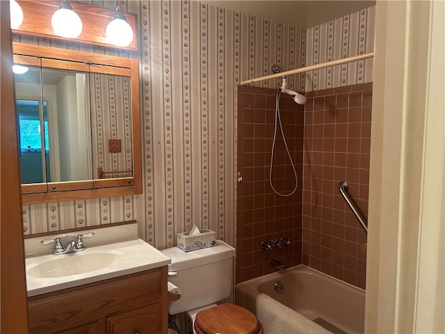 127 Opal Ct, Natrona Hts/Harrison Twp, PA 15065 - full bathroom featuring wallpapered walls, vanity, bathing tub / shower combination, and toilet