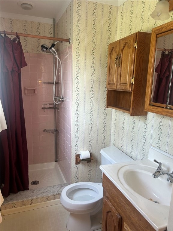 127 Opal Ct, Natrona Hts/Harrison Twp, PA 15065 - full bathroom featuring wallpapered walls, a shower stall, vanity, and toilet