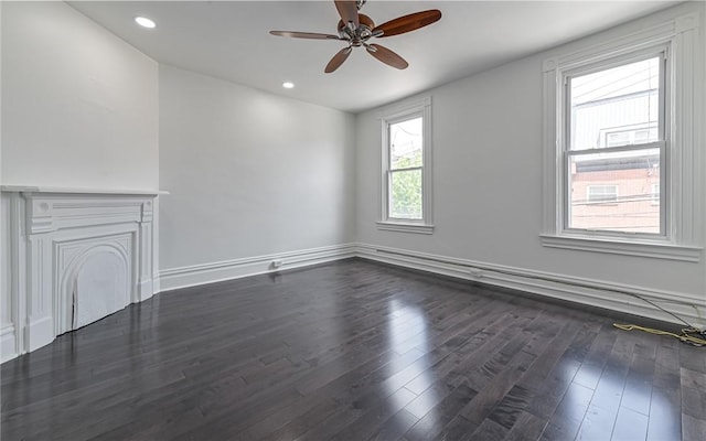 170 Home St, Lawrenceville, PA 15201 - spare room featuring ceiling fan, dark wood-style floors, recessed lighting, and baseboards