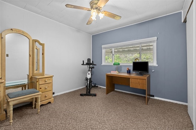 329 Ivondale St, Greenfield, PA 15207 - carpeted office featuring ceiling fan, crown molding, and baseboards