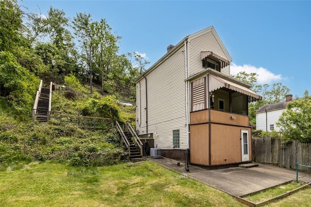 329 Ivondale St, Greenfield, PA 15207 - rear view of property featuring stairs, central air condition unit, and a patio area