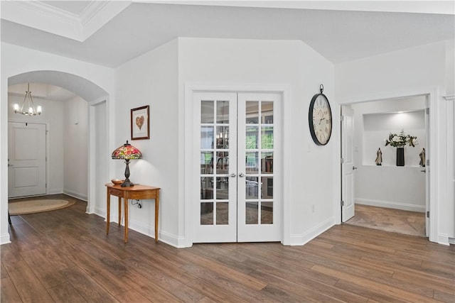 2019 Aiken Ct, Robinson Twp Nwa, PA 15136 - entryway with french doors, hardwood / wood-style floors, arched walkways, baseboards, and crown molding