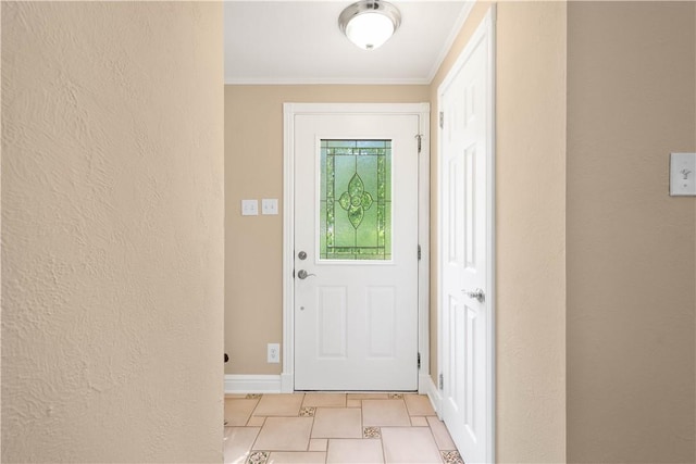 105 Brookwood Rd, Peters Twp, PA 15367 - entryway with ornamental molding, a textured wall, and baseboards