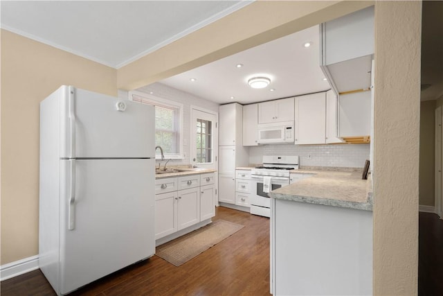105 Brookwood Rd, Peters Twp, PA 15367 - kitchen featuring white appliances, a sink, light countertops, white cabinetry, and dark wood-type flooring