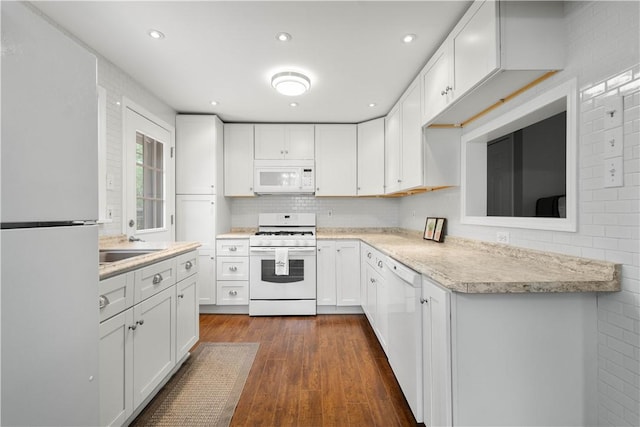 105 Brookwood Rd, Peters Twp, PA 15367 - kitchen with white appliances, dark wood-style floors, white cabinetry, and recessed lighting