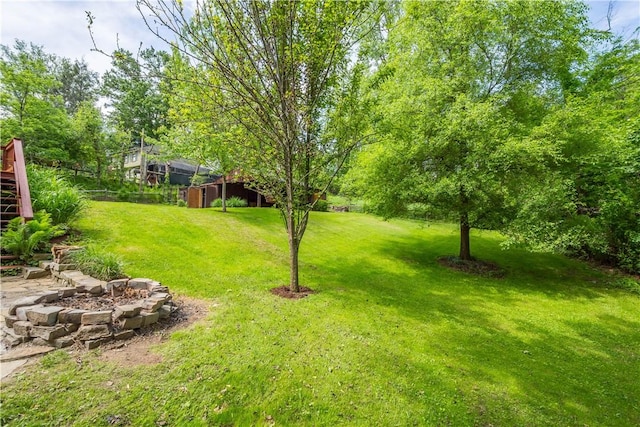 105 Brookwood Rd, Peters Twp, PA 15367 - view of grassy yard featuring an outdoor fire pit and stairs
