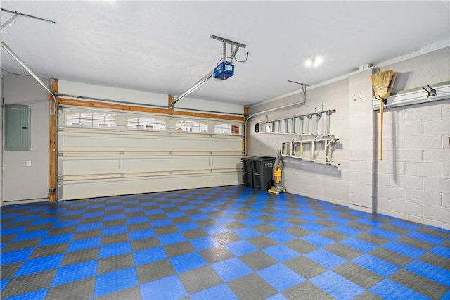 3005 Village Run Rd, Pine Twp Nal, PA 15090 - garage featuring electric panel, a garage door opener, and concrete block wall