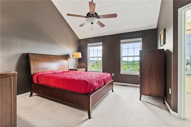 3005 Village Run Rd, Pine Twp Nal, PA 15090 - carpeted bedroom with vaulted ceiling, baseboards, a ceiling fan, and a textured ceiling