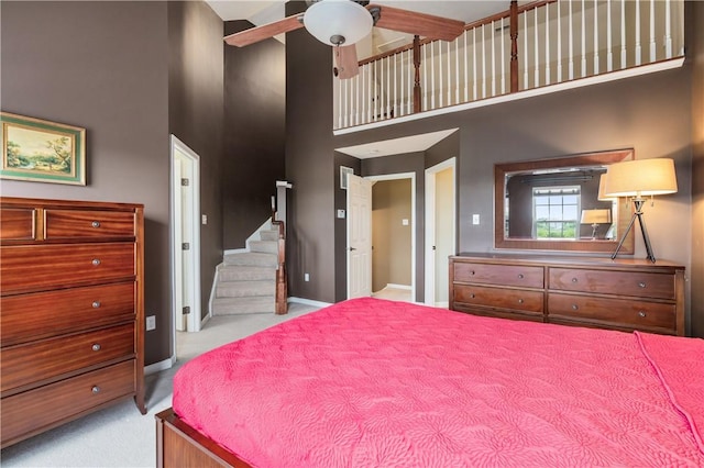 3005 Village Run Rd, Pine Twp Nal, PA 15090 - carpeted bedroom featuring a high ceiling, baseboards, and ceiling fan