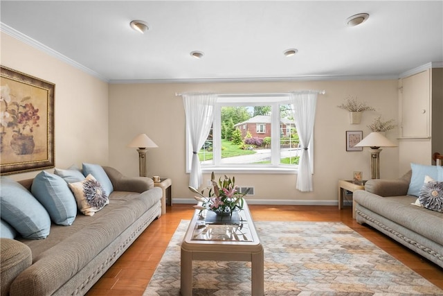 842 Towercrest Dr, Mt Lebanon, PA 15228 - living room with ornamental molding, light wood-style flooring, and baseboards