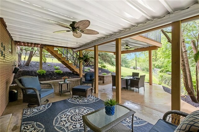 842 Towercrest Dr, Mt Lebanon, PA 15228 - sunroom featuring a ceiling fan, outdoor dining area, and an outdoor hangout area