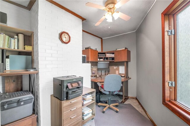 842 Towercrest Dr, Mt Lebanon, PA 15228 - office space with light colored carpet, ornamental molding, a ceiling fan, and baseboards