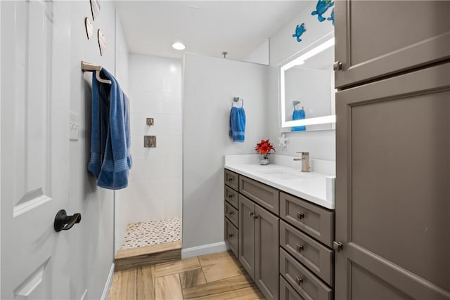 842 Towercrest Dr, Mt Lebanon, PA 15228 - bathroom featuring vanity, walk in shower, and baseboards