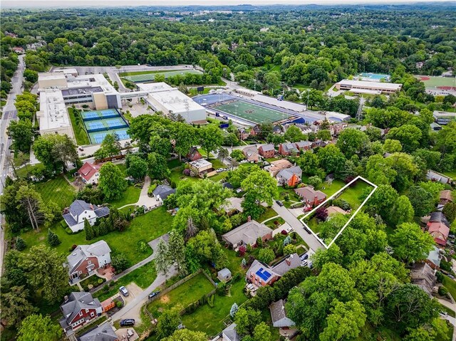 842 Towercrest Dr, Mt Lebanon, PA 15228 - aerial view of property's location with property parcel outlined and a forest
