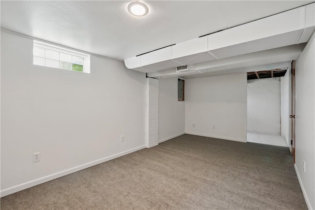 349 State Ave, Beaver, PA 15009 - below grade area featuring carpet flooring, baseboards, and electric panel