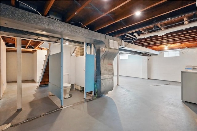 349 State Ave, Beaver, PA 15009 - basement with washer / clothes dryer, stairway, and heating unit