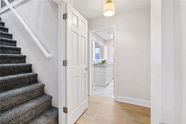7118 Mcpherson Blvd, Point Breeze, PA 15208 - stairs with wood finished floors and baseboards