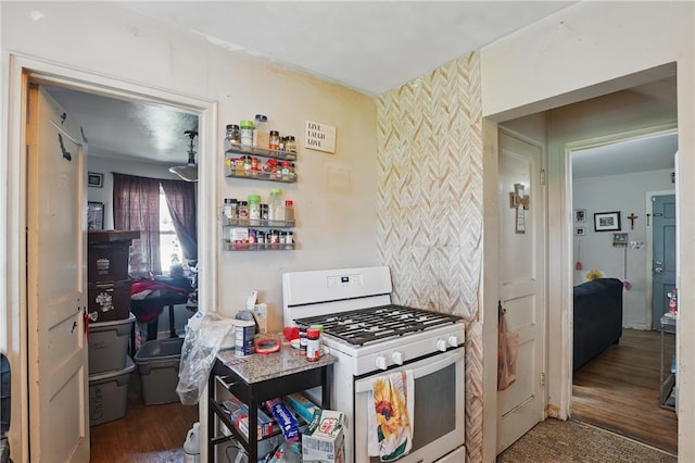 4218 Lebanon Church Rd, West Mifflin, PA 15122 - kitchen with white range with gas cooktop and wood finished floors