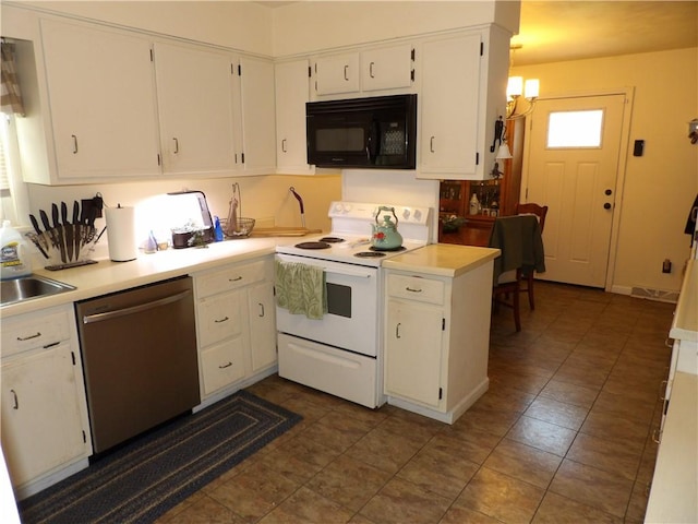 192 Searight Ave, Uniontown, PA 15401 - kitchen featuring black microwave, dishwasher, electric range, and white cabinets
