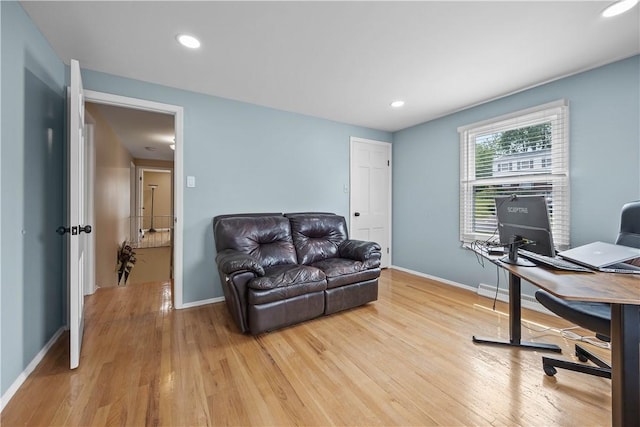 1209 Satellite Cir, Upper St Clair, PA 15241 - office area with light wood-style flooring, baseboards, and recessed lighting