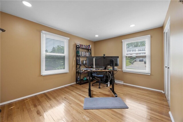 1209 Satellite Cir, Upper St Clair, PA 15241 - office area featuring healthy amount of natural light, baseboards, wood finished floors, and recessed lighting