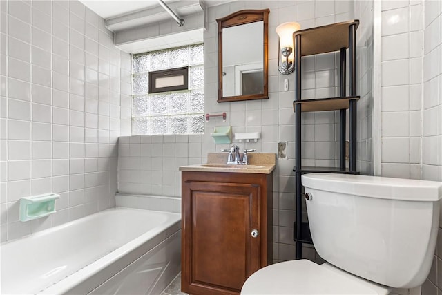51 Hollow Haven Dr, Baldwin Boro, PA 15236 - bathroom featuring tile walls, a tub, toilet, and vanity