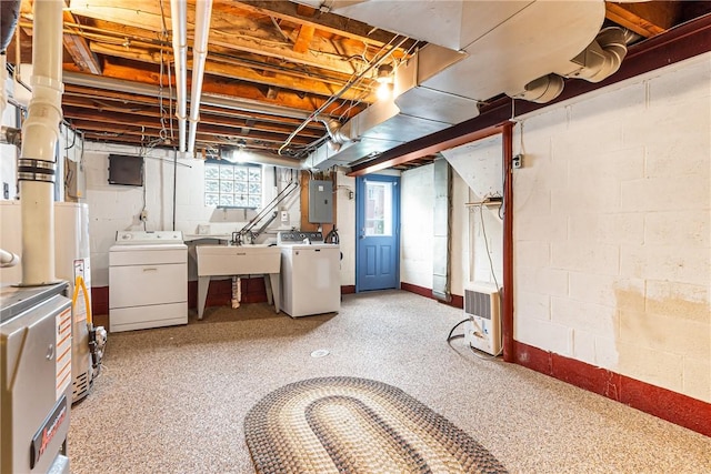 51 Hollow Haven Dr, Baldwin Boro, PA 15236 - basement with washer and clothes dryer, a sink, and electric panel
