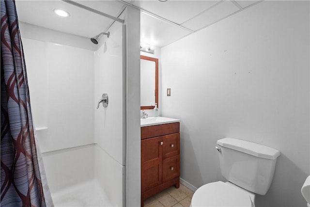 5266 Meadowcrest Rd, Baldwin Boro, PA 15236 - bathroom with a shower stall, toilet, vanity, tile patterned floors, and baseboards