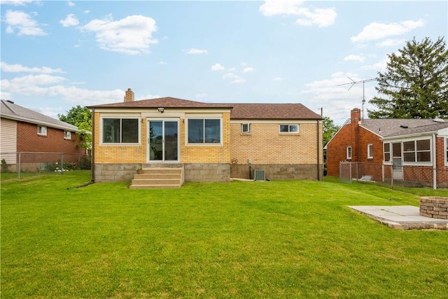 5266 Meadowcrest Rd, Baldwin Boro, PA 15236 - rear view of property with brick siding, entry steps, a chimney, and central air condition unit