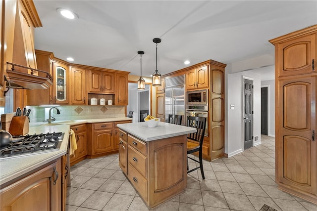 7104 Cresswyck Ct, Marshall, PA 15090 - kitchen featuring built in appliances, custom range hood, a sink, light countertops, and recessed lighting