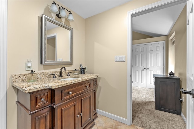 7104 Cresswyck Ct, Marshall, PA 15090 - bathroom featuring baseboards, vanity, and vaulted ceiling