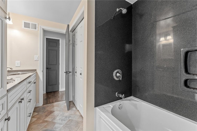 7104 Cresswyck Ct, Marshall, PA 15090 - bathroom with bathing tub / shower combination, double vanity, and stone finish floors