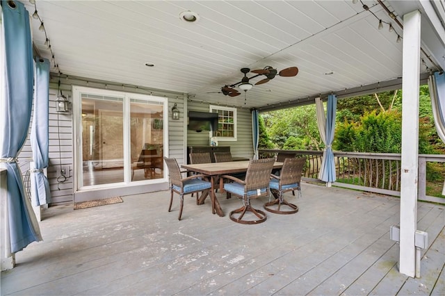 103 Cherokee Ct, Buffalo Twp But, PA 16229 - wooden deck with outdoor dining area and ceiling fan