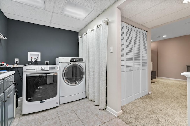 103 Cherokee Ct, Buffalo Twp But, PA 16229 - washroom featuring washing machine and dryer, baseboards, recessed lighting, and light colored carpet