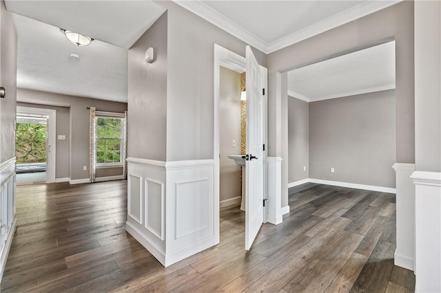 103 Cherokee Ct, Buffalo Twp But, PA 16229 - hallway with dark wood-style flooring, baseboards, and ornamental molding