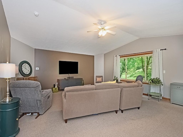 305 Ivy Dr, Pine Twp Nal, PA 15044 - living room with lofted ceiling, light carpet, and ceiling fan