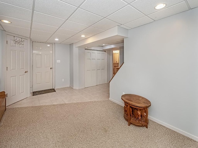 305 Ivy Dr, Pine Twp Nal, PA 15044 - finished below grade area with light colored carpet, baseboards, a drop ceiling, recessed lighting, and light tile patterned floors